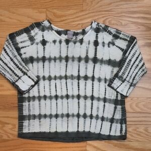 Chico's Charcoal & Cream Tie-Dye Cotton Shirt, Size 2 (Standard 14) NWOT